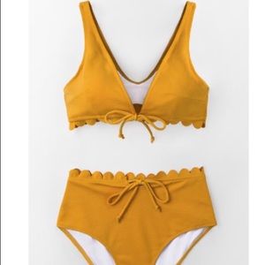 Golden Yellow Tie-front Scalloped Bikini